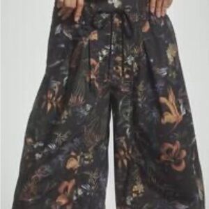 Anthropologie Black Floral Wide-Leg Pants